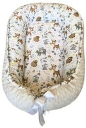  Kétoldalas pamut/minky babafészek kókuszbetéttel - Szürke erdei állatok