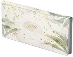 Toptimer Zsebnaptár TOPTIMER Joy J030 heti fekvő fehér lapos Levelek Metalizált arany 2026 (T030J-310)