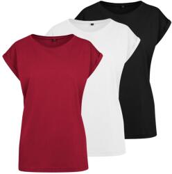 Build Your Brand Set de 3 tricouri pentru femei cu mâneci suflecate - Neagră / albă / vin | 5XL (BY021-3ks-black-whi-brg-5XL)