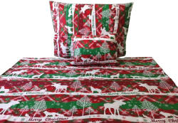  Karácsonyi piros - zöld Merry Christmas sávos mintás 3 részes ágynemű huzat szett - 140x200 cm