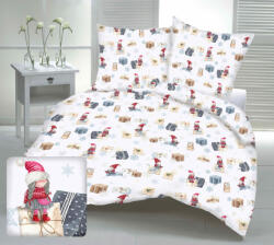  Karácsonyi ágynemű garnitúra fehér alapon kislány - ajándékcsomag mintás 3 részes pamut - 140x200 cm