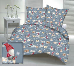  Kislány - ajándékcsomag mintás 3 részes karácsonyi ágynemű huzat szett szürkéskék alapon - 140x200 cm
