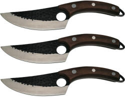 DEPOX Set trei cutite macelarie DEPOX®, lucrate manual, Cool Cook, 27.5 cm, maro, teaca inclusa (F103 + F103 + F103)