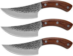 DEPOX Set trei cutite macelarie DEPOX®, lucrate manual, 24.5 cm, maro, teaca piele inclusa (F104 + F104 + F104)
