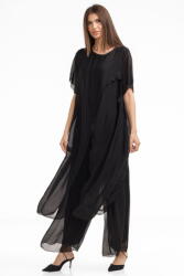 Shopika Compleu cu pantaloni lejeri si bluza fluida in colturi lungi, din matase si vascoza, negru Talie unica