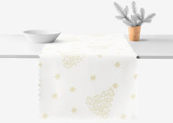 Goldea karácsonyi teflonbevonatú asztali futó - aranyszínű karácsonyfák és csillagok 35x140 cm
