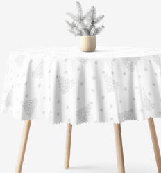 Goldea karácsonyi kör alakú teflonos terítő - ezüstszínű karácsonyfák és csillagok Ø 140 cm