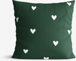 Goldea pamut párnahuzat - szívecskék, sötétzöld alapon 30 x 50 cm