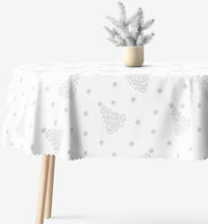 Goldea karácsonyi ovális teflonbevonatú asztalterítő - ezüstszínü karácsonyfák és csillagok 140 x 280 cm