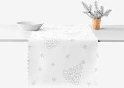 Goldea karácsonyi teflonbevonatú asztali futó - ezüstszínű karácsonyfák és csillagok 50x180 cm