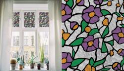 Patifix Folie pentru sticlă flori mov - lățime 90 cm