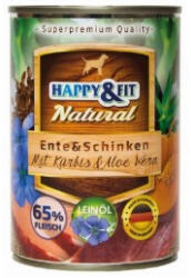 Happy&Fit | Natural Dog Konzerv | Teljes értékű táp, Kacsa & Sonka Sütőtökkel & Aloe Verával, felnőtt kutyák számára - 800 g