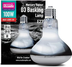 ARCADIA | 2nd Generation Mini D3 UV Basking Lamp | UVB napozó és melegítő izzó D3-vitaminnal nappali hüllők számára - 100 W