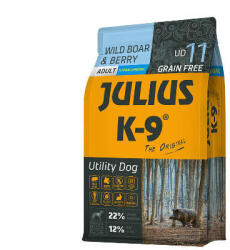 Julius-K9 | Utility Dog Hypoallergenic | Száraztáp | Felnőtt kutyáknak | Vaddisznó, bogyó - 3 kg