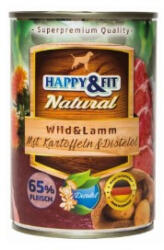 Happy&Fit | Natural Dog Konzerv |Teljes értékű eledel, Vadhús & Bárány Burgonyával & Sáfrányolajjal, felnőtt kutyák számára - 400 g - zoonet - 990 Ft