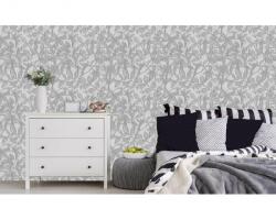 DIMEX ART Tapet vlies de lux fundal gri cu frunze