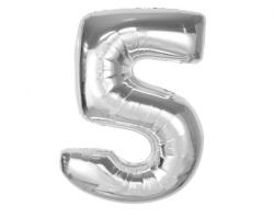 Ezüst 5-ös Silver szám fólia lufi 92 cm (MLG189582) - csucsajandek