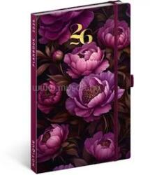 Realsystem 2026 Purple Flowers 5414 13x21 cm gumipántos agenda/notesz (5414-PF) (5414-PF)