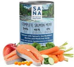 SANAdog Nedves Menü Lazac Spenóttal, Homoktövis Bogyókkal és Fűszernövényekkel 6x400g