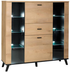  Komód, tölgyfa lefkas/fekete, SIRAN TYP 3