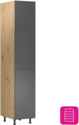 Élelmiszer szekrény polcokkal, artisan tölgy/ szürke matt, univerzális, LANGEN D40SP