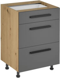 Alsó szekrény, artisan tölgy/szürke matt , fogantyúkkal, LANGEN D60S3 U (KD-0000263665)