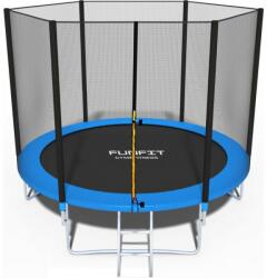 FunFit Trambulina cu plasa si scara acces, diametru 252 cm, maxim 120 kg, picioare duble in U, albastra