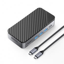 ORICO Notebook Dokkoló - M2P11-BK (Bemenet: USB-C, Kimenet: HDMI/DP/USB-A+C/RJ45/M. 2/PD100W, sötétSzürke)