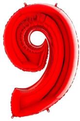  Metálpiros számfólia lufi, magassága 35 cm, születésnapra, 9-es modell