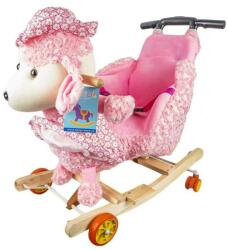  Rózsaszín kiskutya hintaszék, babáknak, összecsukható kerekekkel, zenével, 58x34x58 cm
