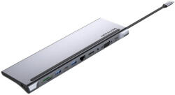 Vention USB-C -> HDMI/VGA/USB-C Gen 1/USB 3.0x2/USB 2.0/RJ45/SD/TF/TRRS 3.5mm/PD 0, 25m (11 az 1-ben, Szürke, fémszerű), Dokkoló - fizz