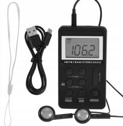  Zsebrádió, hordozható AM/FM, fejhallgatóval, 2 sávos, 500mA akkumulátor, fekete (XD02099)