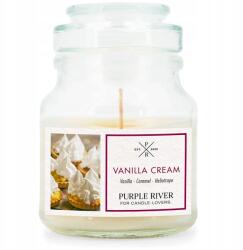 Purple River Szójaviasz illatgyertya üvegben, vanília illattal (Vanilla Cream) Purple River, 113 g (4262399026351)