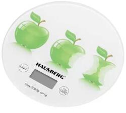 Hausberg HB-6010NG+DS üveg konyhai mérleg, kerek, fehér, alma mintával (HB-6010NG+DS) - pcx