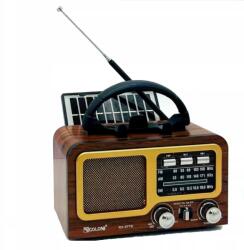  Fm rádió Am retro Vintage hordozható Bluetooth napelemes panel Usb Sd 1200 mAH (Radio retro FM AM bateryjno sieciowe Vintage)