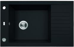 Laveo PIONIER minicsepptálcás matt fekete mosogató automata dugókiemelős, helytakarékos szifonnal (OPSRR_713B)