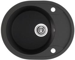 Laveo DAFNE egykör mini csepptálcás szemcsés fekete mosogató dugókiemelős helytakarékos szifonnal (OPSRD_783T)