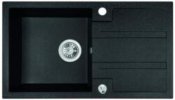 Laveo BARBADOS szemcsés fekete csepptálcás mosogató dugókiemelős helytakarékos szifonnal (OPSRB_711T)