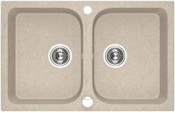 Laveo CELIA bézs kétmedencés mosogató dugókiemelős helytakarékos szifonnal (OPSRC_420T)