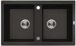 Laveo BARBADOS matt fekete kétmedencés mosogató dugókiemelős helytakarékos szifonnal (OPSRB_720B)