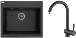 Laveo RIO 6 SZETT egymedencés gránit fekete mosogató szifonnal, csappal, 57x50x21, 5 cm (OPSRT_710RL)