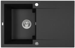 Laveo PICO 45S egymedence csepptálcás szemcsés fekete gránit mosogató helytakarákos szifonnal (OPSRH_711Y)
