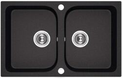 Laveo CELIA szemcsés fekete kétmedencés mosogató dugókiemelős helytakarékos szifonnal (OPSRC_720T)