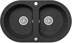 Laveo DAFNE kétkör szemcsés fekete mosogató dugókiemelős helytakarékos szifonnal (OPSRD_720T)