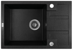 Laveo BARBADOS szemcsés fekete mini csepptálcás mosogató dugókiemelős helytakarékos szifonnal (OPSRB_713T)