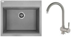 Laveo RIO 6 SZETT egymedencés gránit szürke mosogató csappal, szifonnal, 57x50x21, 5 cm (OPSRT_510RL)