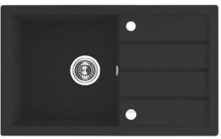 Laveo RINA csepptálcás szemcsés fekete mosogató, automata dugókiemelős, helytakarékos szifonnal (OPSRP_711T)