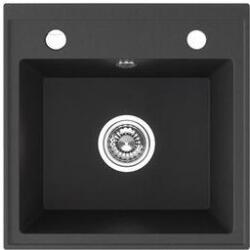 Laveo RINA egymedencés szemcsés fekete mosogató csaplyukkal, automata dugókiemelős, helytakarékos szifonnal (OPSRP_710T)