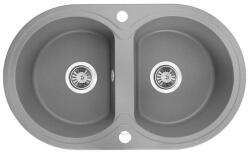 Laveo DAFNE kétkör szürke mosogató dugókiemelős helytakarékos szifonnal (OPSRD_520T)