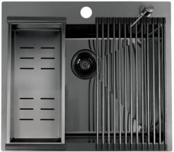 Laveo MALAWI inox grafit színű mosogató rollmattal, maradékgyűjtővel és adagolóval (OPSLMA_510D)